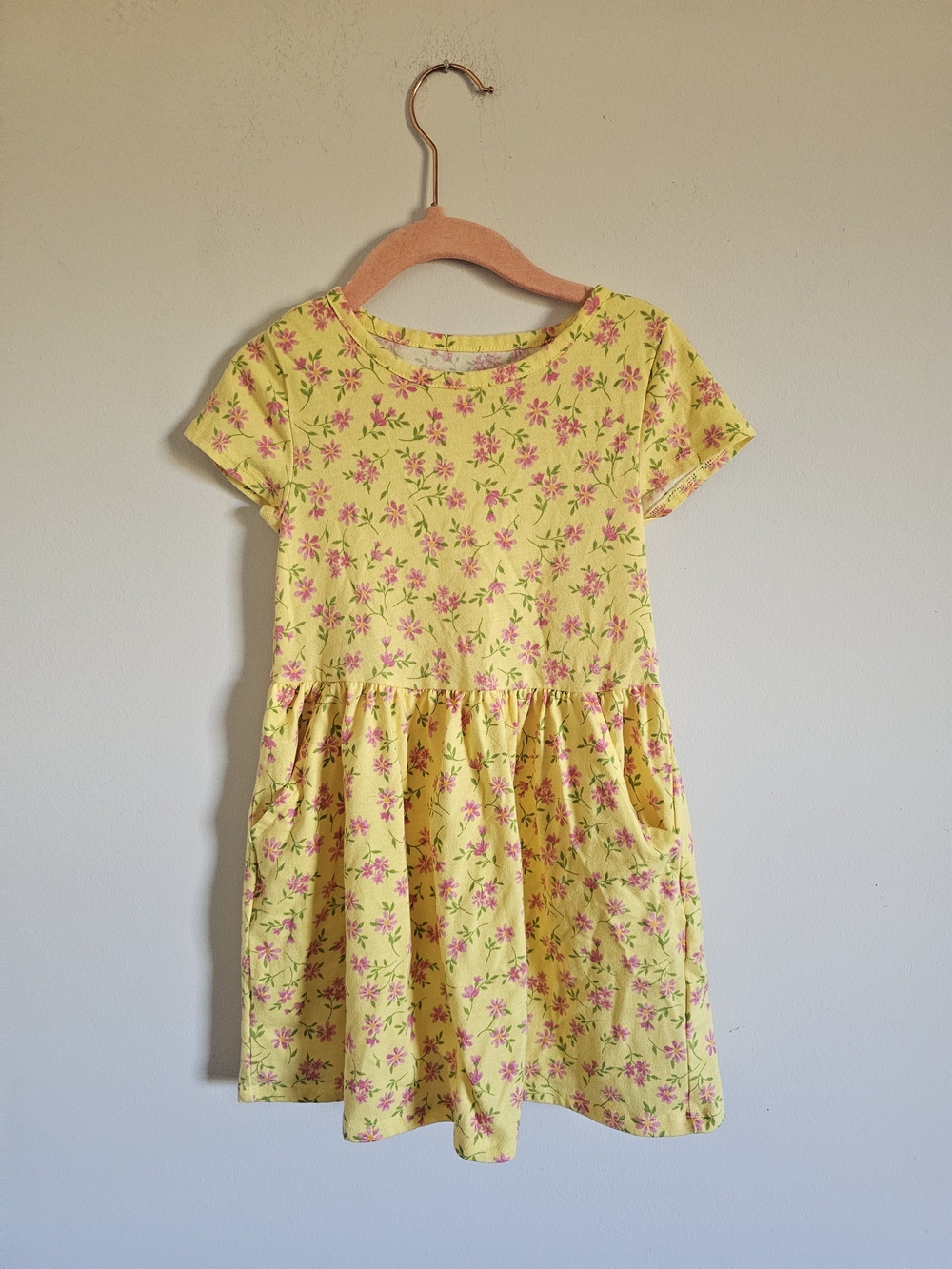 wonder nation Yellow Floral Knit Dress with Pockets